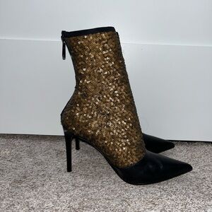 Balmain Gold Sequin and Black Heeled Boots